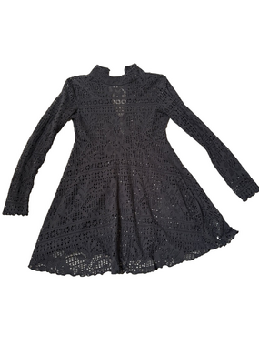FP Beach Chic Black Long Sleeve laser cut Dress